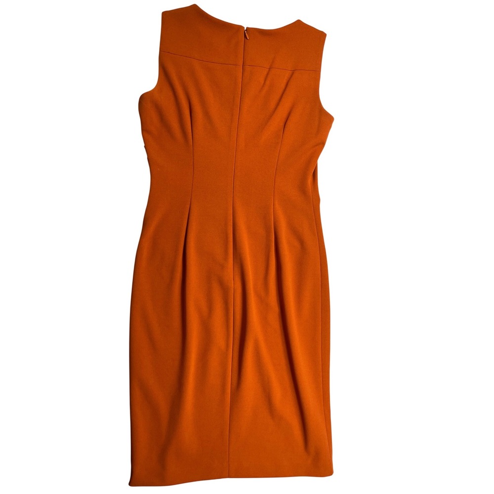 Calvin Klein Orange Pleated Sheath Dress Womens Size 4 Sleeveless Career Midi - Picture 2 of 3